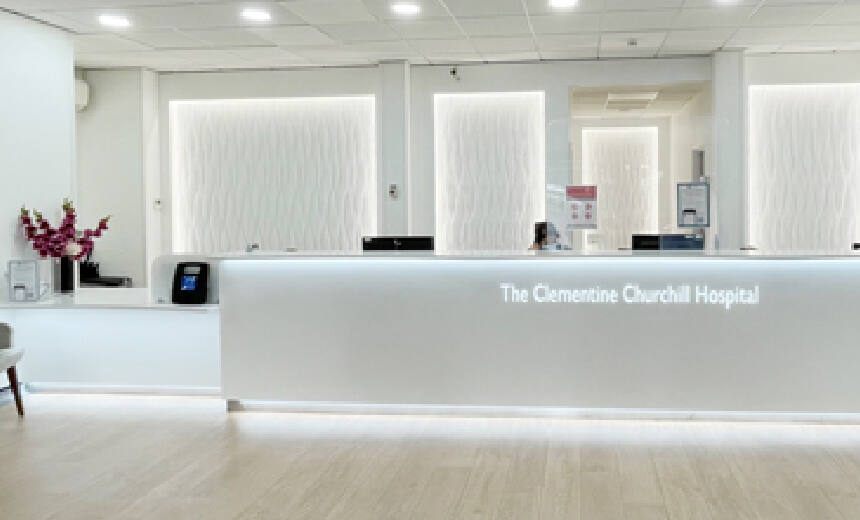 The Clementine Churchill Hospital Harrow reception, knee and hip surgery venue of Dr Arj Imbuldeniya